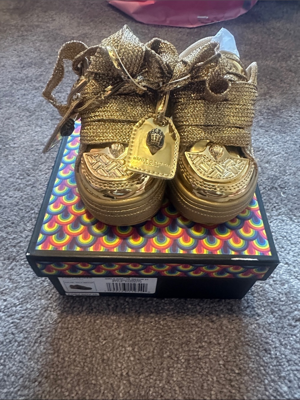 Kurt Geiger Metallic Gold Kids High-Top Sneakers with Charm